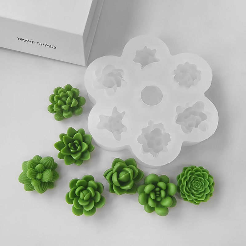 Soap Making Formula - 7 in 1 多肉植物サボテンシリコンモールド、DIY手作り石鹸アロマキャンドル作成用型、エポキシ樹脂石膏ホームデコレーションキャスティングモールド