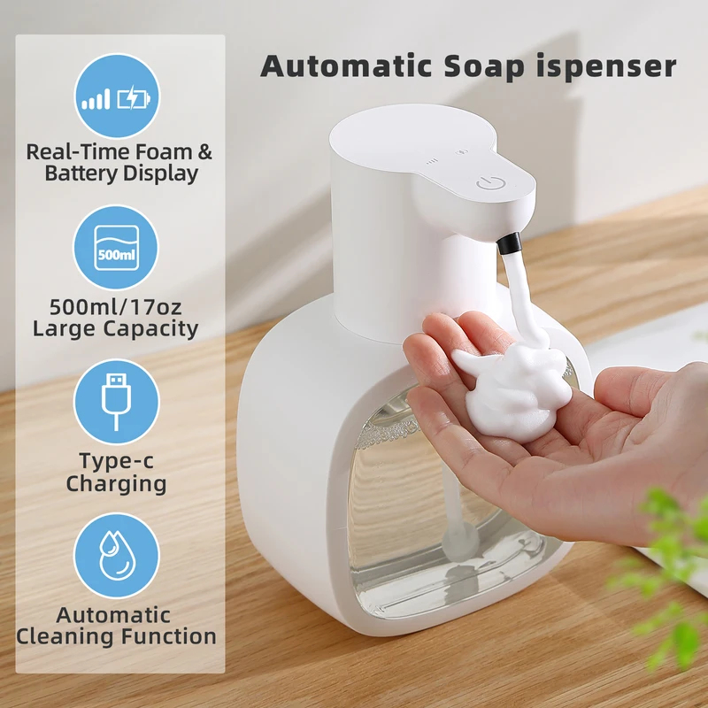Soap Making Foam - 新しい壁掛け式自動ソープディスペンサー フォームスマートハンドウォッシングマシン 500ml 液体充電式浴室誘導センサー