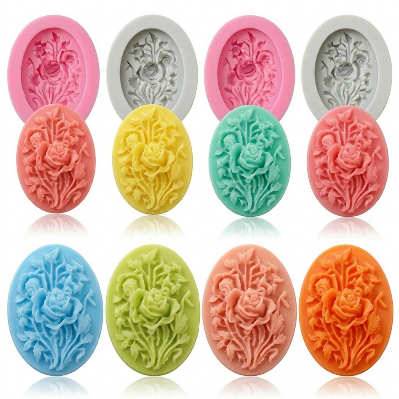花の形をしたシリコンモールド4個、簡単に型抜きでき、再利用可 - Soap Making Formula のレビューと価格