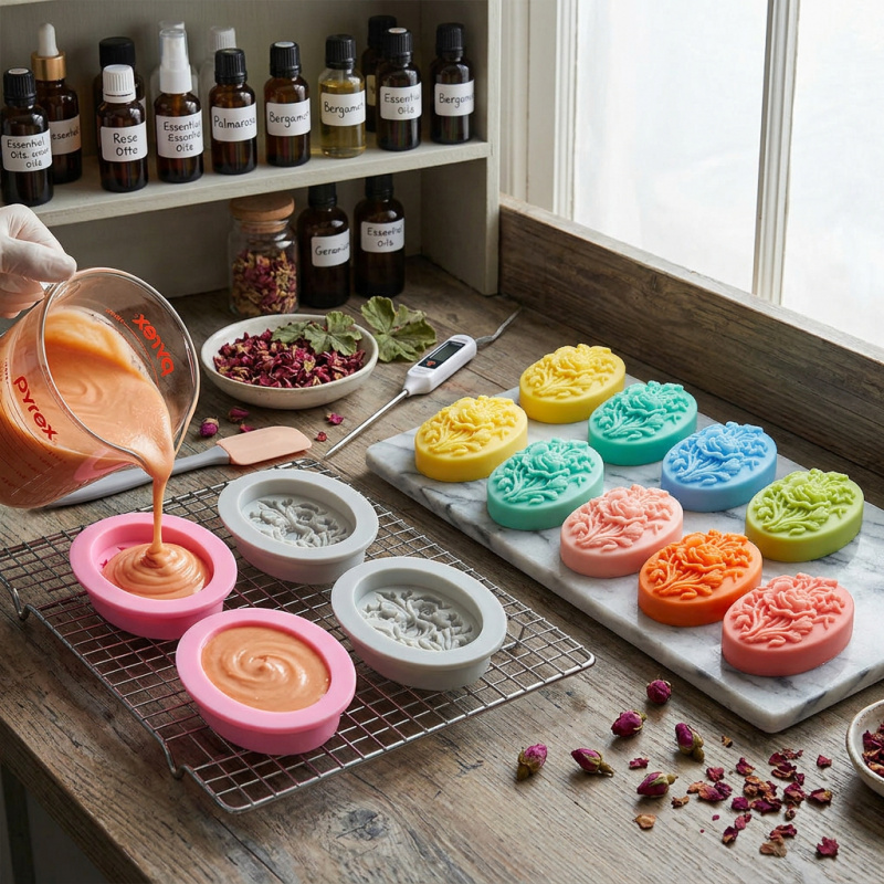 花の形をしたシリコンモールド4個、簡単に型抜きでき、再利用可 - Soap Making Formula のレビューと価格